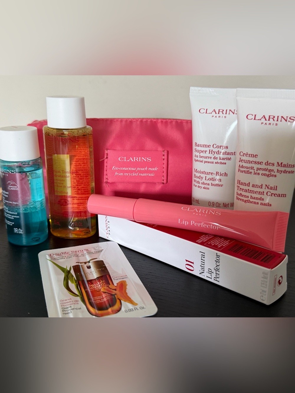 Clarins Pink Travel Beauty Kit with Full size Lip Perfector - Picture 2 of 4